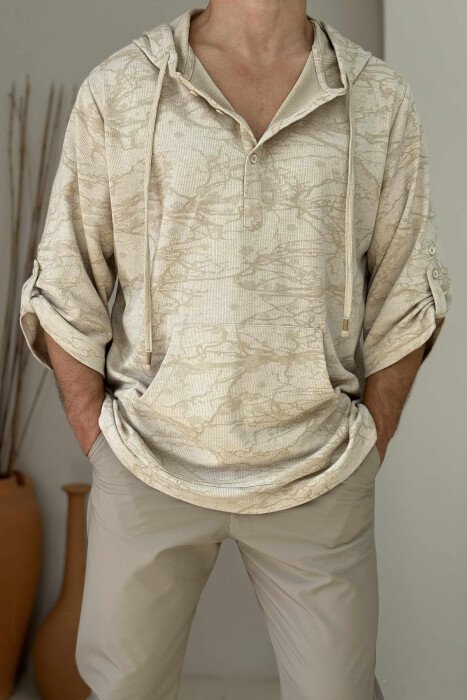 HOOD BUTTONED MEN T-SHIRT BEIGE/BEZHE - 2