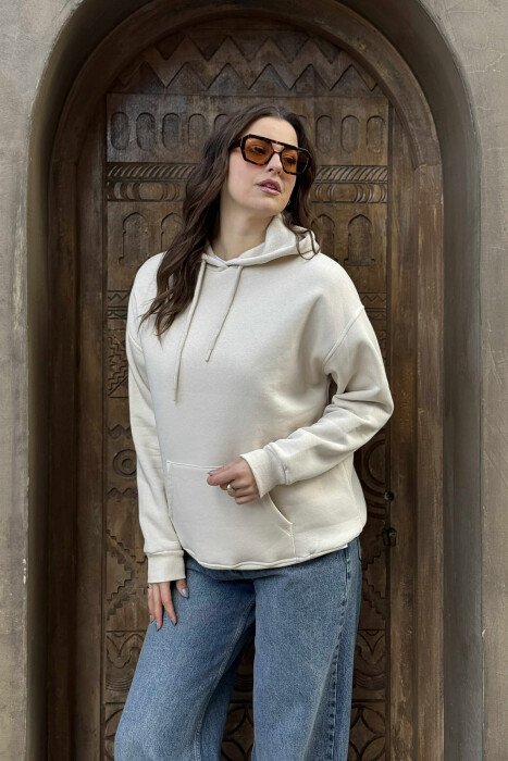HOODIE ME PUSH PËR FEMRA NË NGJYRËN BEZHË - KLAUDIO FASHION
