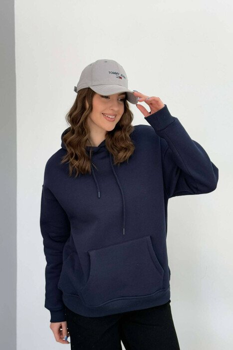 HOOD COTTON FLUFFY WOMAN HOODIE BLUE/BLU - KLAUDIO FASHION