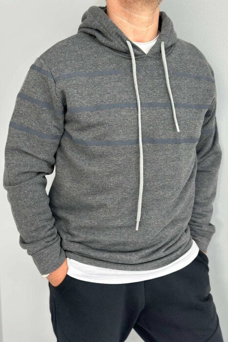 HOOD COTTON LINES MEN HOODIES DARK GREY/GEE - KLAUDIO FASHION