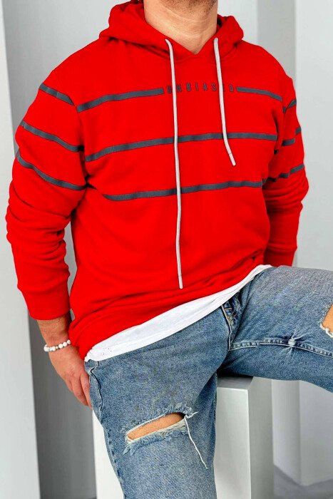 HOOD COTTON LINES MEN HOODIES RED/E KUQE - KLAUDIO FASHION