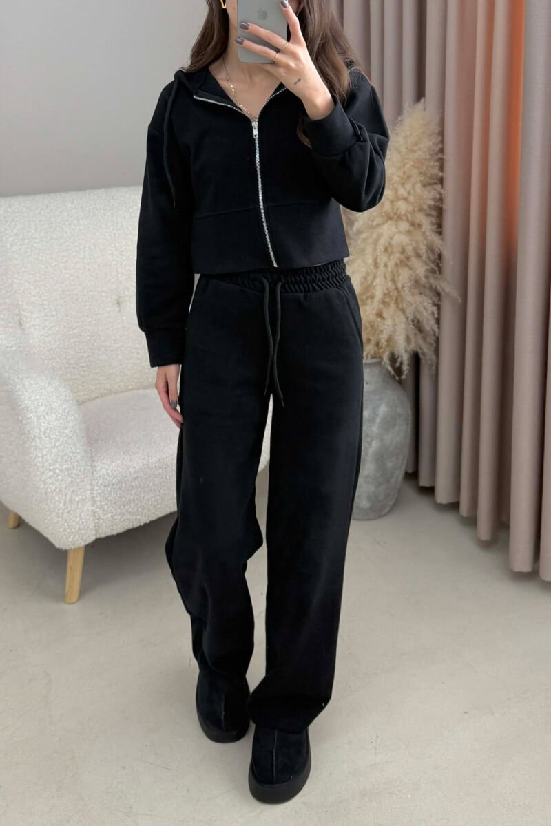 HOOD CROPPED JACKET+SWEATPANTS SIMPLE WOMEN SET BLACK/ E ZEZE - 4