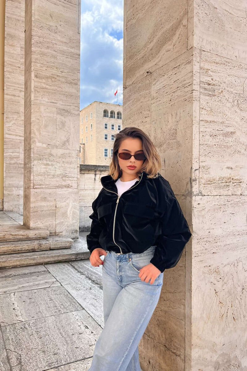 HOOD CROPPED ONE COLOR WOMEN JACKET BLACK/ E ZEZE - 1