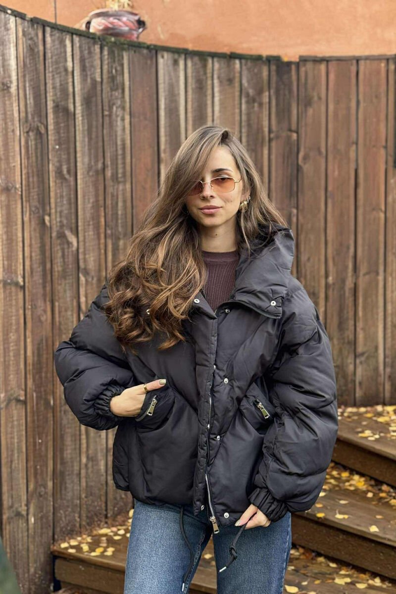 HOOD CROPPED WOMEN PUFFER JACKET BLACK/ E ZEZE - 2