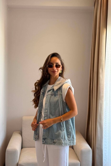HOOD DENIM WOMAN VEST LIGHTBLUE/BZ - 3