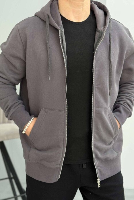 HOOD FLUFFY MEN JACKET GREY/GRI - KLAUDIO FASHION