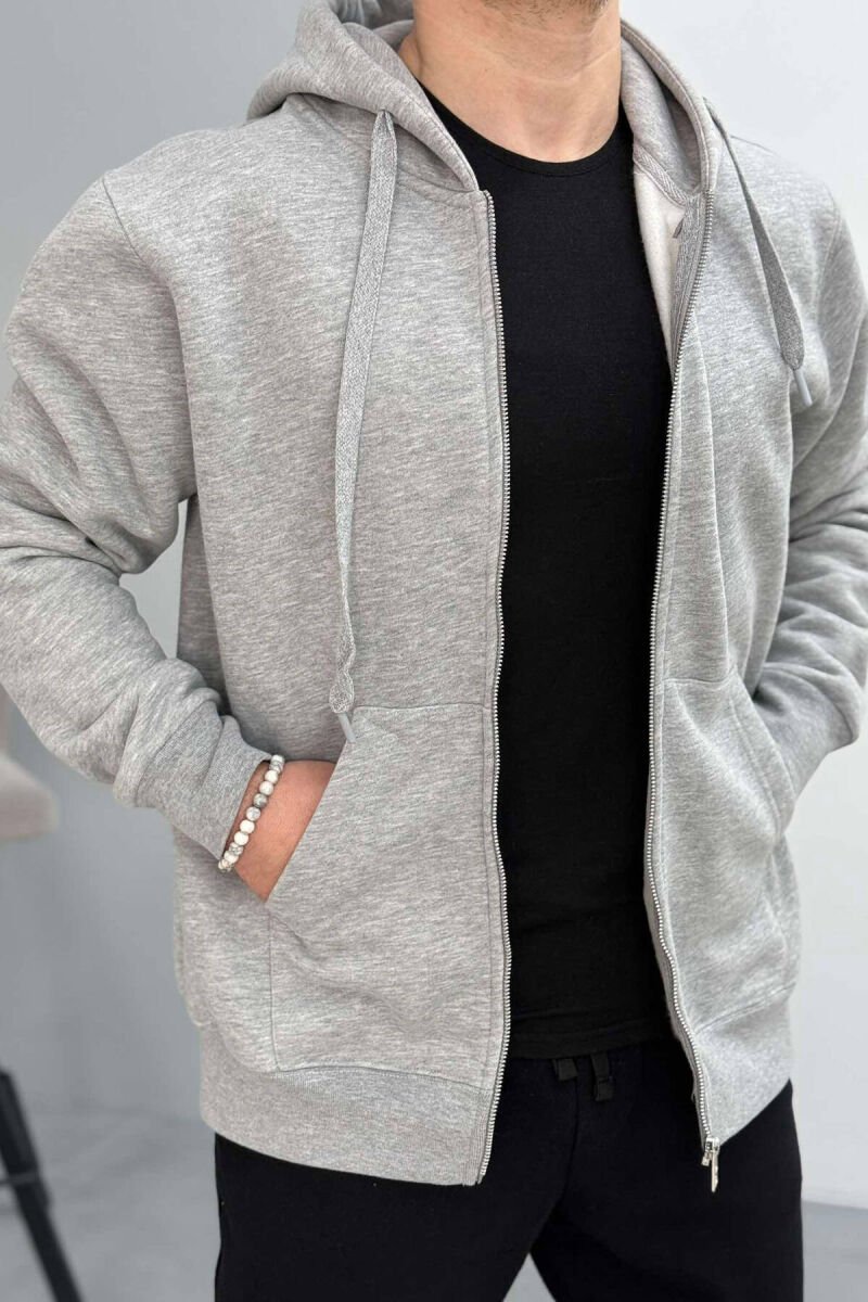 HOOD FLUFFY MEN JACKET LIGHT GREY/GZ - 1