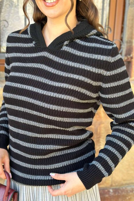 HOOD LINES ONE COLOR WOMAN SWEATER BLACK/ E ZEZE - 3