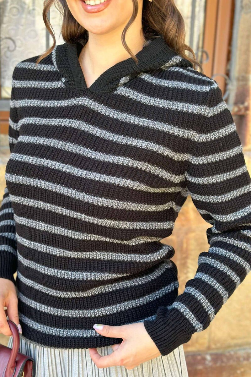 HOOD LINES ONE COLOR WOMAN SWEATER BLACK/ E ZEZE - 3