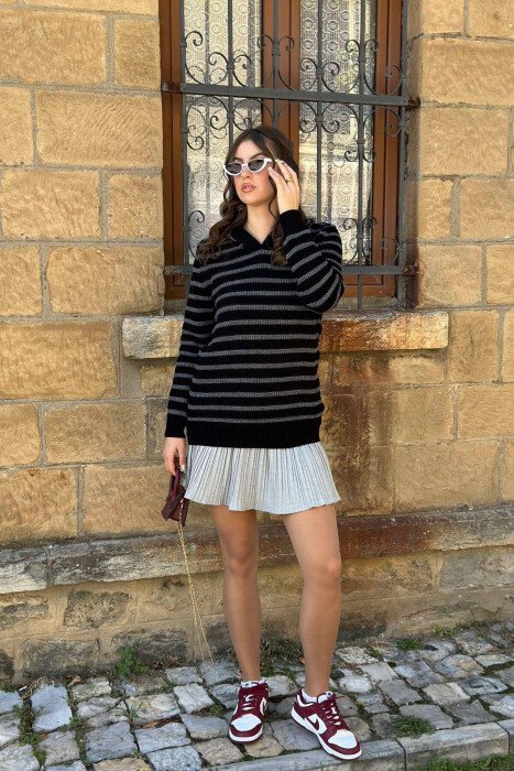 HOOD LINES ONE COLOR WOMAN SWEATER BLACK/ E ZEZE - 4