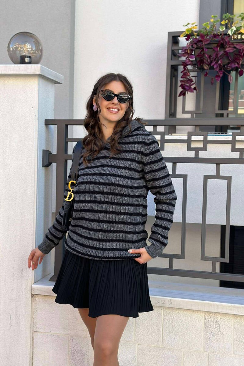 HOOD LINES ONE COLOR WOMAN SWEATER DARK GREY/GEE - 4