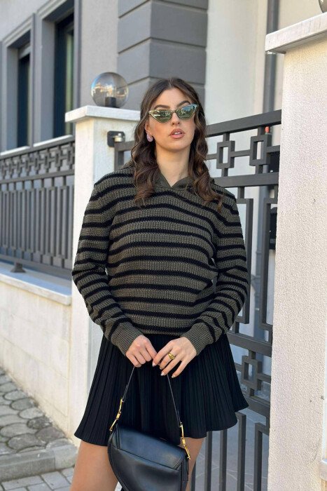 HOOD LINES ONE COLOR WOMAN SWEATER GREEN/JESHILE - KLAUDIO FASHION