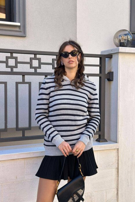 HOOD LINES ONE COLOR WOMAN SWEATER LIGHT GREY/GZ - KLAUDIO FASHION