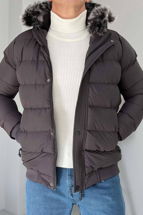 XHUP I THJESHTË ME PUSH DHE KAPUC PËR MESHKUJ NË NGJYRËN GRI E ERRËT - KLAUDIO FASHION