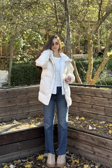 HOOD SIMPLE WOMEN PUFFER JACKET CREAM/KREM 