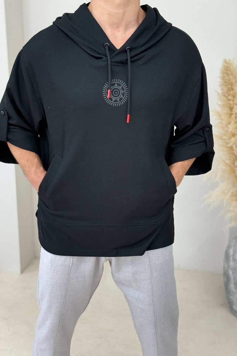 HOOD SMALL DETAIL ONE COLOR MEN T-SHIRT BLACK/ E ZEZE - 1