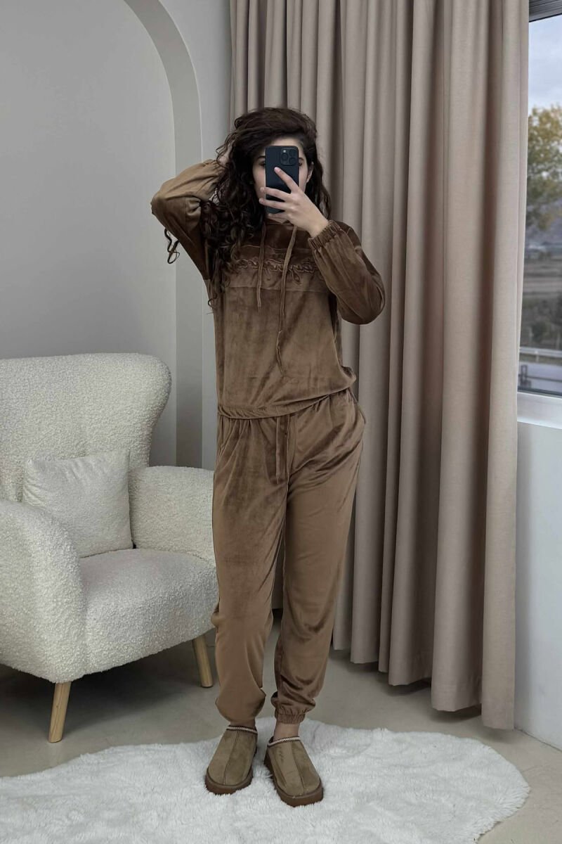 HOOD VELVET WOMEN SET BROWN/KAFE - 1