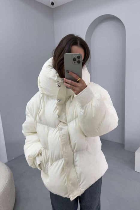 HOOD WOMEN PUFFER JACKET WHITE-E BARDHE 