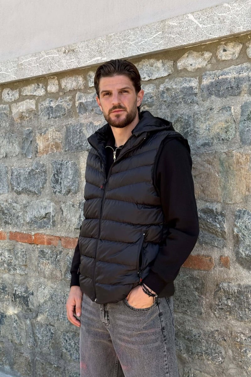 HOOD ZIPPER POCKET MEN VEST BLACK/ E ZEZE - 1