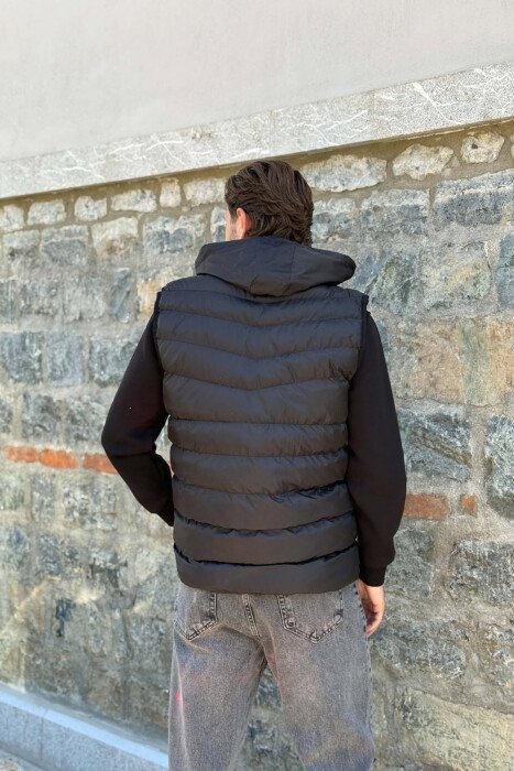 HOOD ZIPPER POCKET MEN VEST BLACK/ E ZEZE - 3