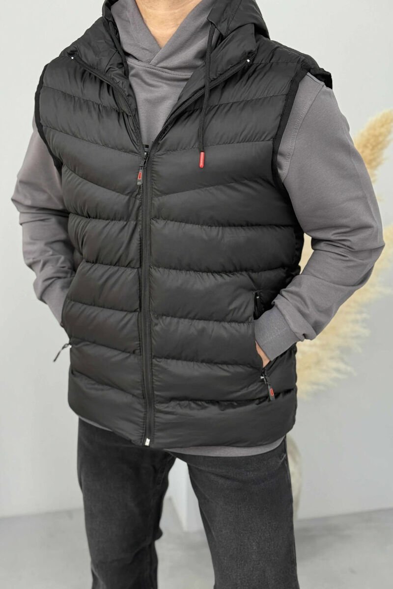 HOOD ZIPPER POCKET MEN VEST BLACK/ E ZEZE - 6