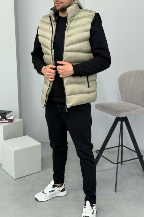 HOOD ZIPPER POCKET MEN VEST BRIGHT GREY/GRI E SHNDRITSHME - KLAUDIO FASHION