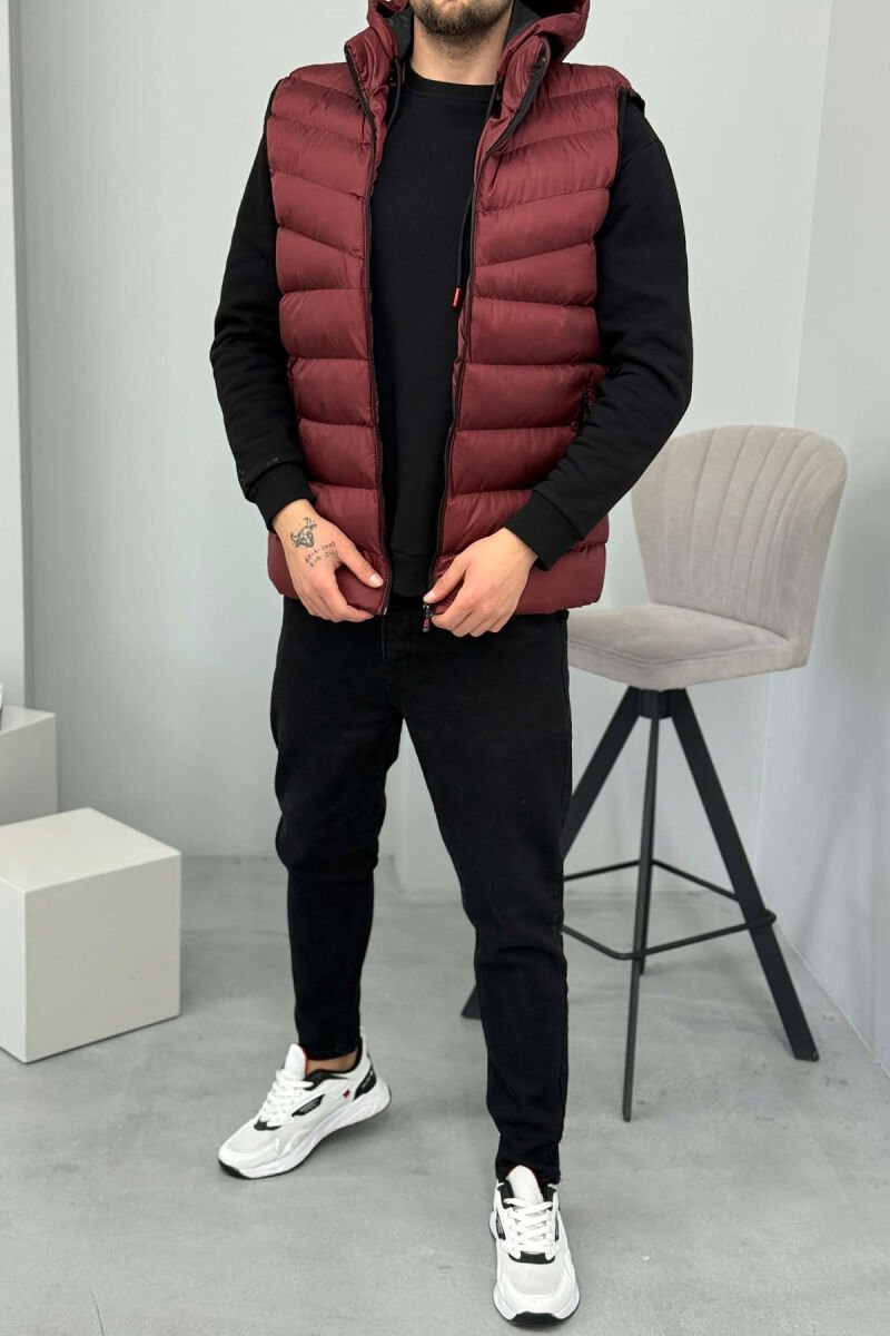 HOOD ZIPPER POCKET MEN VEST DARK BURGUNDY/VISHNJE E ERRET - 1