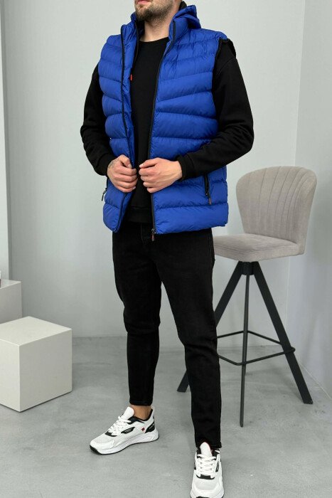 HOOD ZIPPER POCKET MEN VEST ELECTRIC BLUE/BLEL - KLAUDIO FASHION