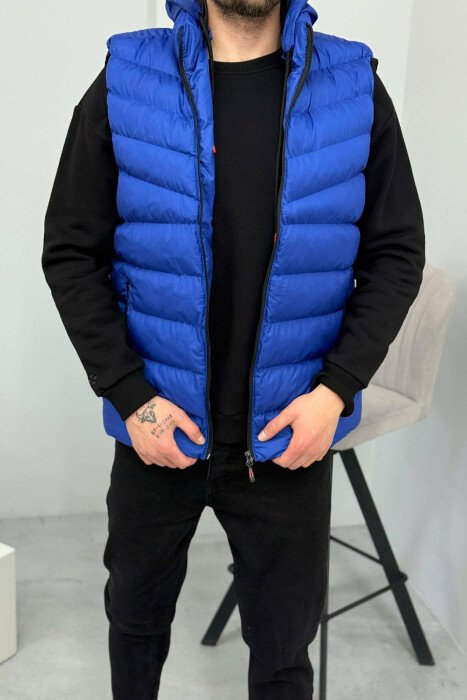 HOOD ZIPPER POCKET MEN VEST ELECTRIC BLUE/BLEL - 2