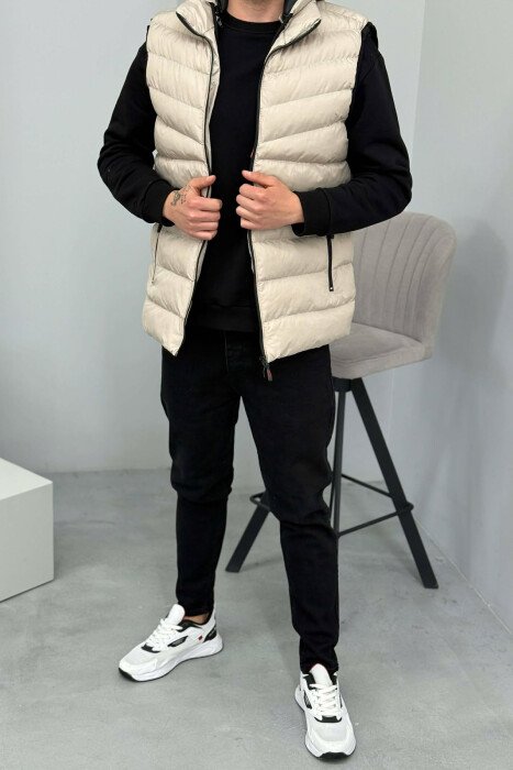 HOOD ZIPPER POCKET MEN VEST GREY ASH/GRI HIRI - KLAUDIO FASHION