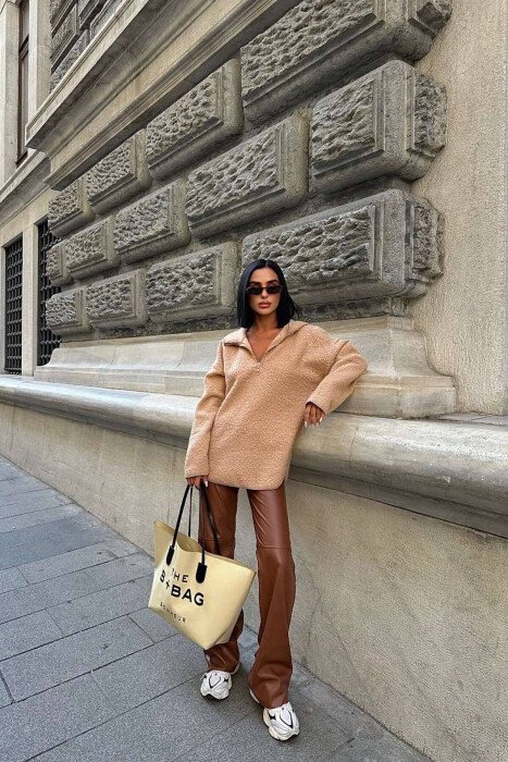 HOOD ZIPPER WOMAN HOODIE BEIGE/BEZHE - KLAUDIO FASHION