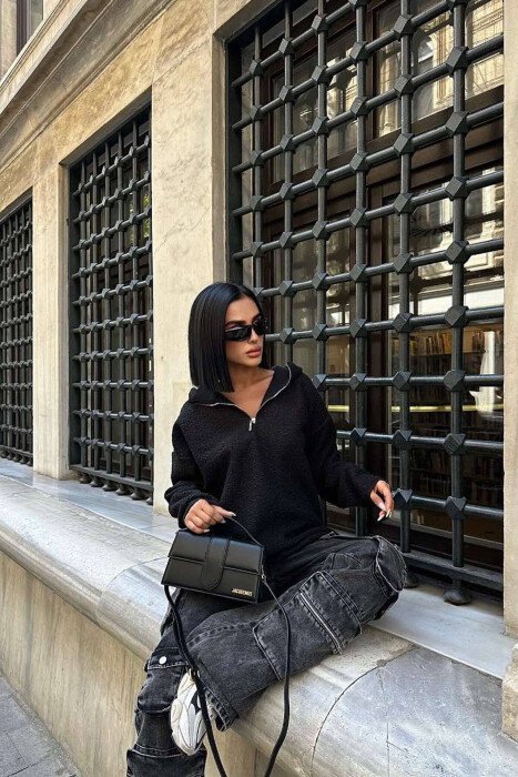 HOOD ZIPPER WOMAN HOODIE BLACK/ E ZEZE - KLAUDIO FASHION