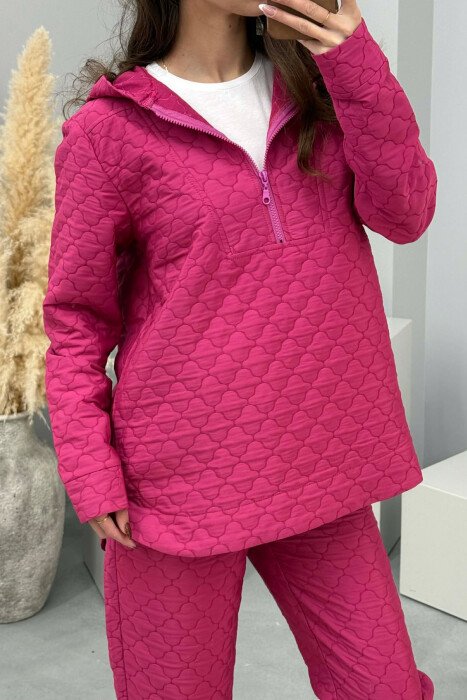 HOOD ZIPPERED SWEATSHIRT+TROUSERS WOMEN SET FUCHSIA/CIKLAMI - 3