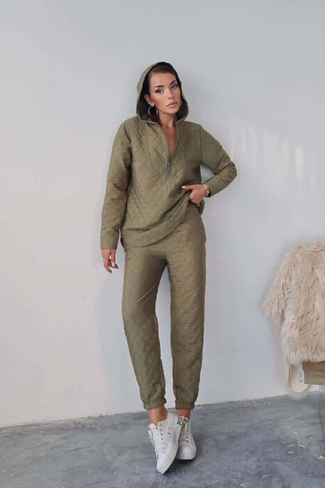 HOOD ZIPPERED SWEATSHIRT+TROUSERS WOMEN SET GREEN/JESHILE - 1