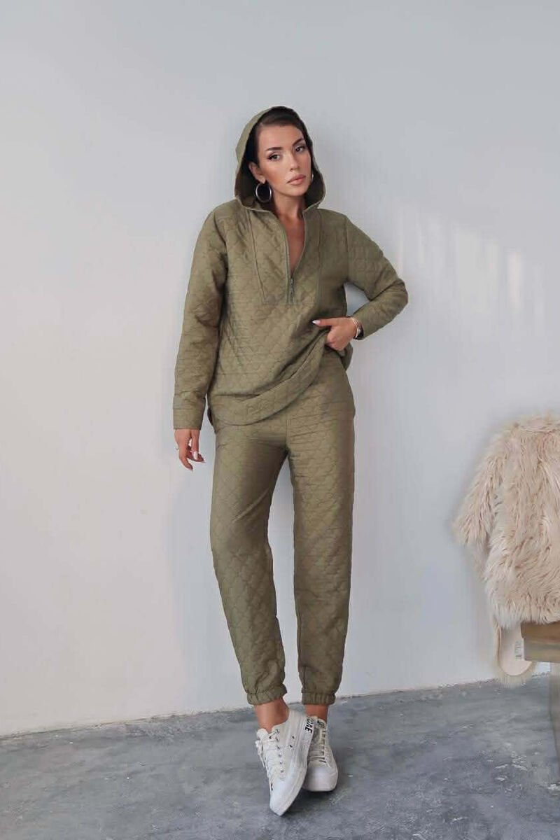 HOOD ZIPPERED SWEATSHIRT+TROUSERS WOMEN SET GREEN/JESHILE - 1