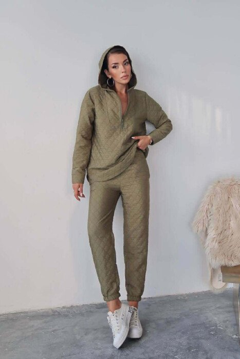 HOOD ZIPPERED SWEATSHIRT+TROUSERS WOMEN SET GREEN/JESHILE - 2