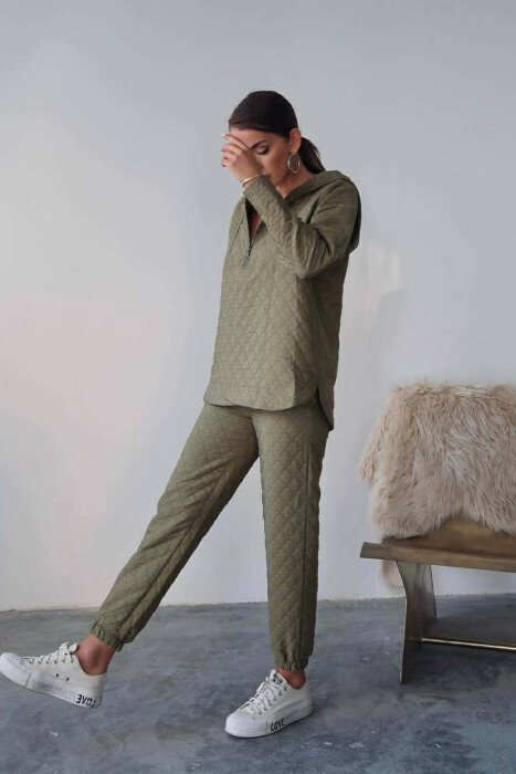 HOOD ZIPPERED SWEATSHIRT+TROUSERS WOMEN SET GREEN/JESHILE - 3