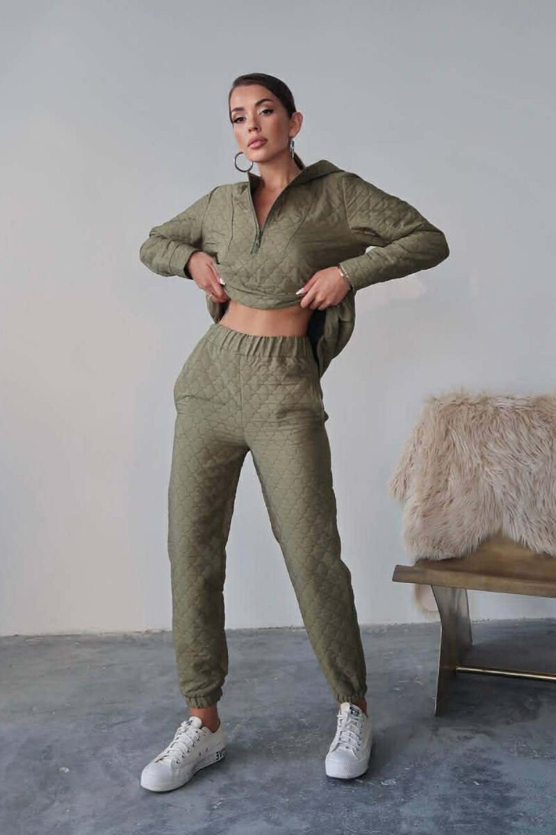HOOD ZIPPERED SWEATSHIRT+TROUSERS WOMEN SET GREEN/JESHILE - 4