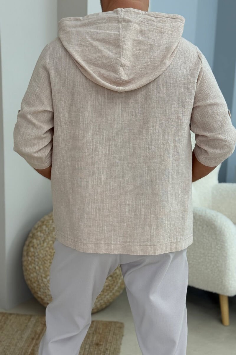 HOODED BUTTONS MEN T-SHIRT BEIGE/BEZHE - 4