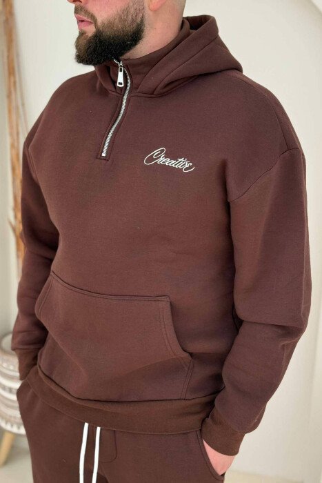 HOODED FLUFFY MEN SET DARK BROWN/KAE - 2