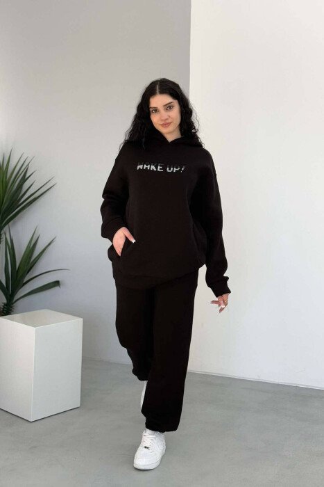 HOODED FLUFFY WOMEN SET BLACK/ E ZEZE - KLAUDIO FASHION