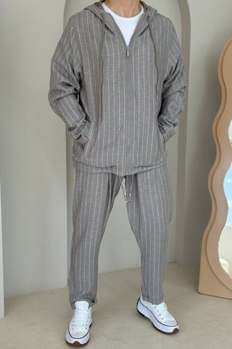 HOODED JACKET+PANTS STRIPED MEN SET GREY/GRI - 1