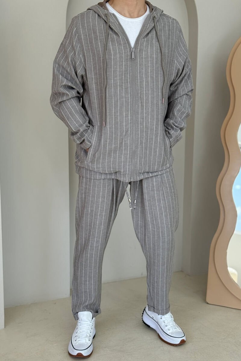 HOODED JACKET+PANTS STRIPED MEN SET GREY/GRI - 1
