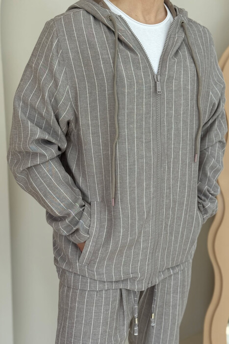 HOODED JACKET+PANTS STRIPED MEN SET GREY/GRI - 3