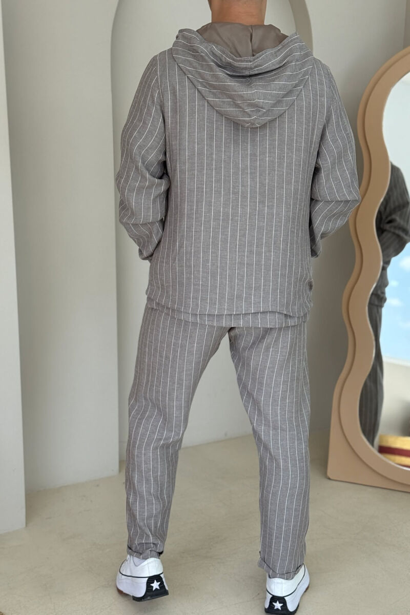 HOODED JACKET+PANTS STRIPED MEN SET GREY/GRI - 7