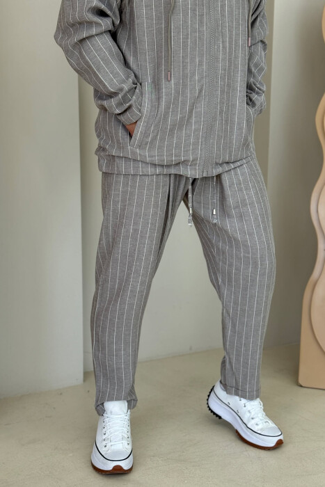 HOODED JACKET+PANTS STRIPED MEN SET GREY/GRI - 6
