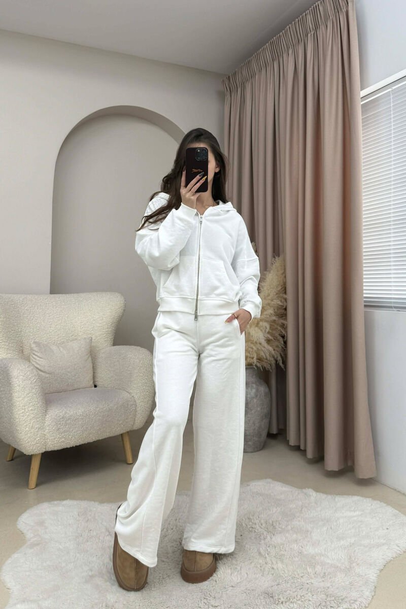 HOODED JACKET+SWEATPANTS ONE COLOR WOMEN SET WHITE-E BARDHE - 1