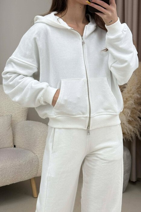 HOODED JACKET+SWEATPANTS ONE COLOR WOMEN SET WHITE-E BARDHE - 2