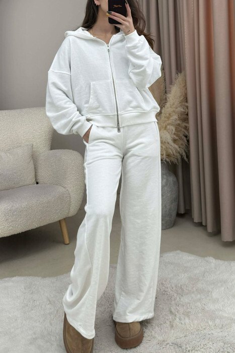 HOODED JACKET+SWEATPANTS ONE COLOR WOMEN SET WHITE-E BARDHE - 3
