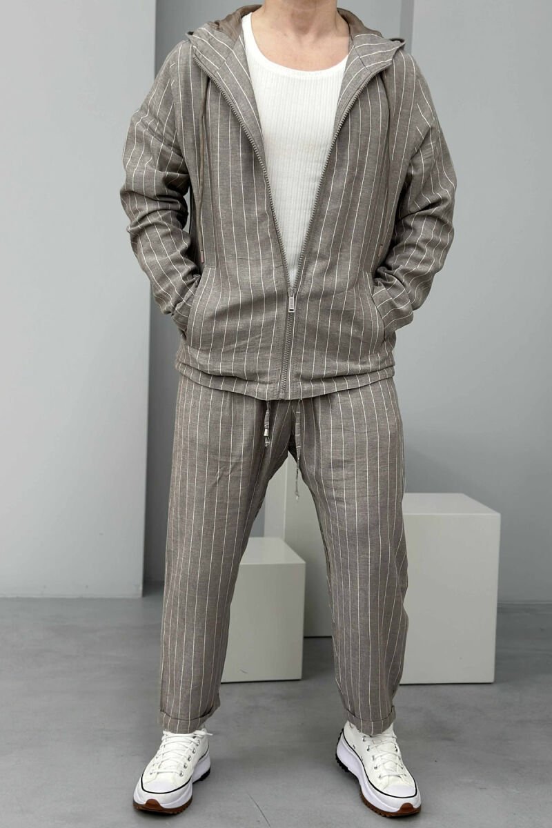 HOODED JACKET+TROUSERS STRIPED MEN SET GREY/GRI - 1